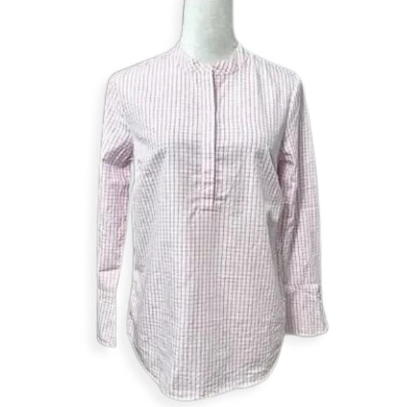 Banana Republic Popover Top Windowpane Long Sleeve Round Hem Pink White W US XS - Picture 1 of 8